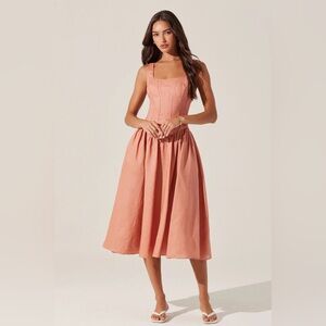 ASTR THE LABEL Thierry Linen Midi Dress - Dusty coral